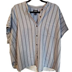 Lands' End Button Front Cuffsed Sleeves Fun Patterned Shirt Top size 3X Beachy